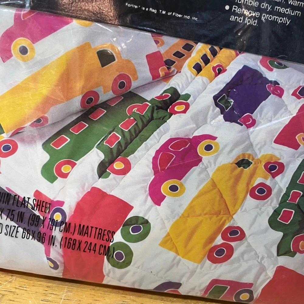 Vtg Marimekko Bo-Boo Twin Flat Sheet Dan River MCM Cars Trucks NIP Made in USA